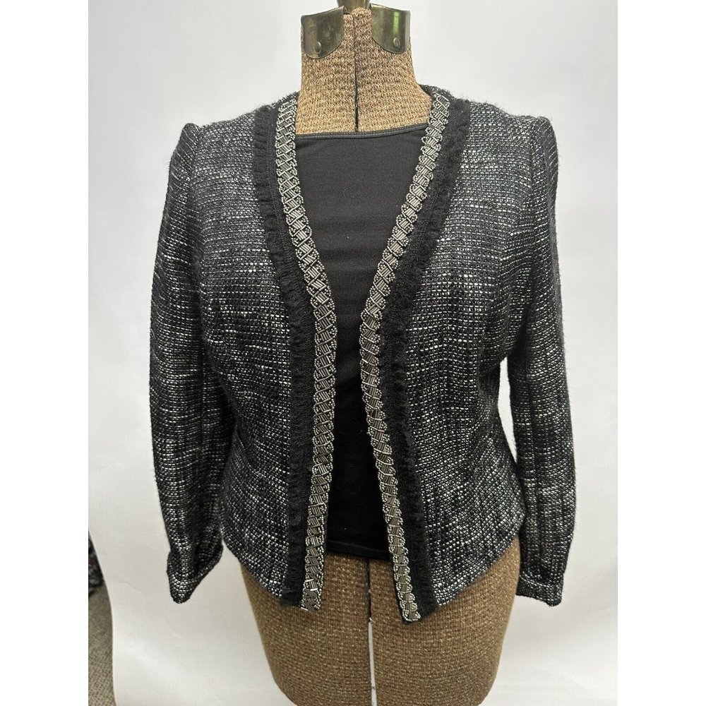 INC black/gray  Classy Short Jacket Metallic Trim Size P/S‎ Very Gd Condition